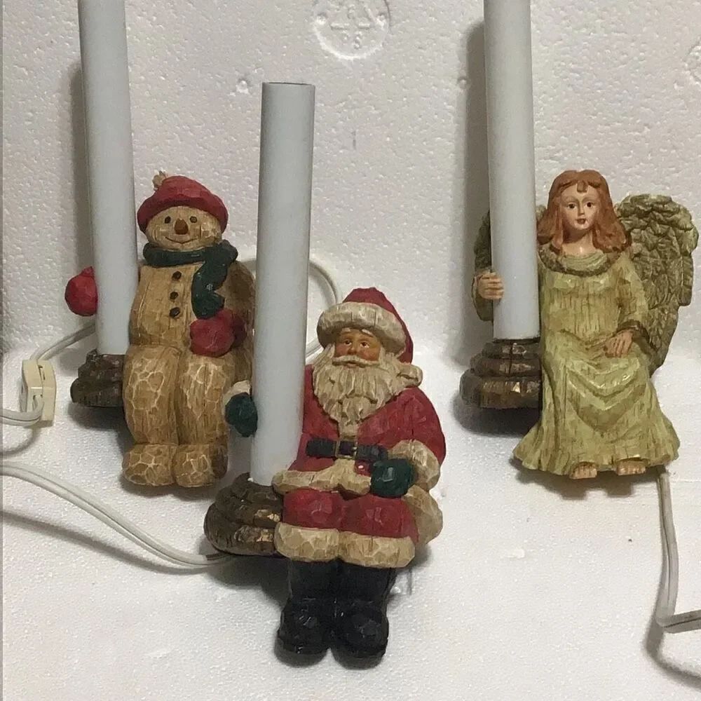 Set of three vintage, holiday, welcome, lambs snowman, angel and Santa Claus